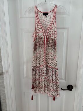 White & coral Printed Sleeveless Tiered  Dress sz38 (8)